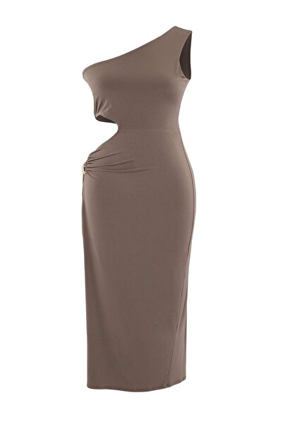 Trendyol Curve Beachwear Black Knitted Midi Length Accessorized One Shoulder ...