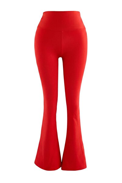 Trendyol Collection Red Brushed Soft Fabric Flare/Spanish Leg Knitted Sports ...
