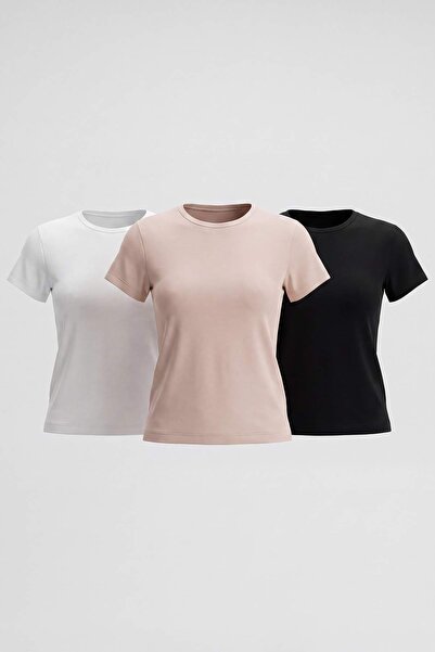 Trendyol Collection تي شيرت متعدد الألوان ذو ياقة مستقيمة وأكمام قصيرة من الب...