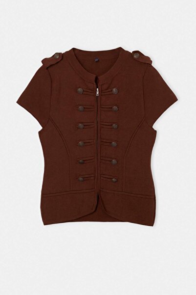 Trendyol Collection Brown Ornate/Napoleon Button Knitwear Blouse Twoss26Bz01104