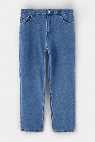 Trendyol Curve Mavi Yüksel Waist 90S Straight Fit 100% Cotton Non-Stretch Plu...