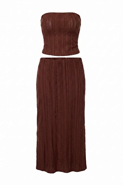 Trendyol Collection Brown Textured Knitted Bottom - Top Set Tbess26Au00097