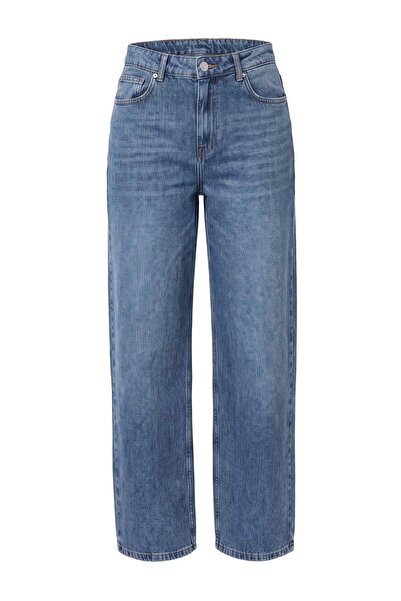 Trendyol Collection Premium Blue Draped High Waist Barrel Jeans Twoaw27Je00089