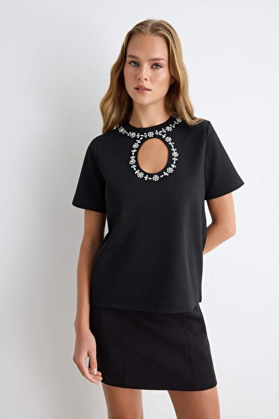 Trendyol Collection Black Accessory and Cut Out/Window Detailed Regular Fit S...