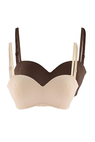 Trendyol Kollektion Braun-beiger 2-teiliger Micro-Balene-BH mit Leopardenmust...