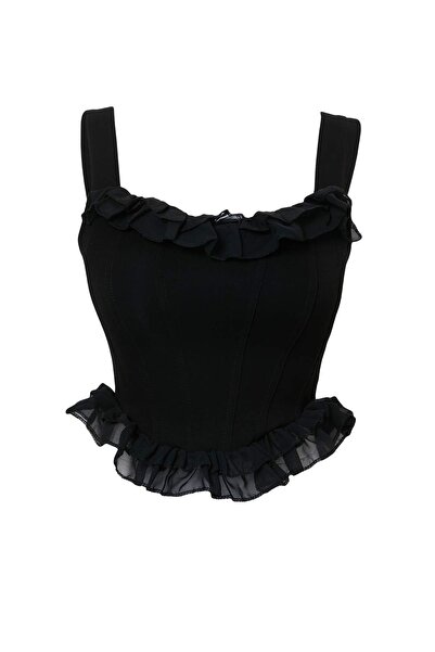 Trendyol Collection Black Peplum Detailed Ruffled Party Bustier Tpraw27Bs00010