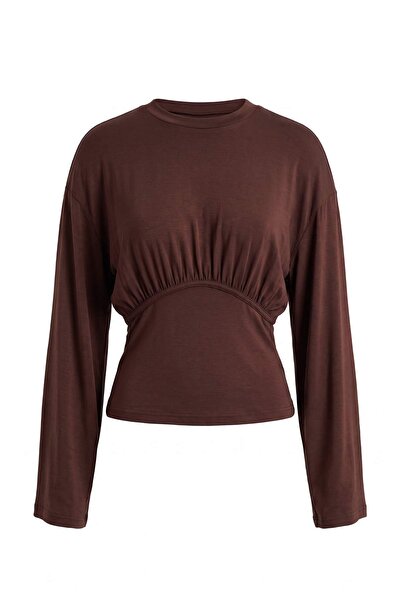 Trendyol Collection Brown Cashmere Blended Waist-Fitted Transparent Fitted/Kn...
