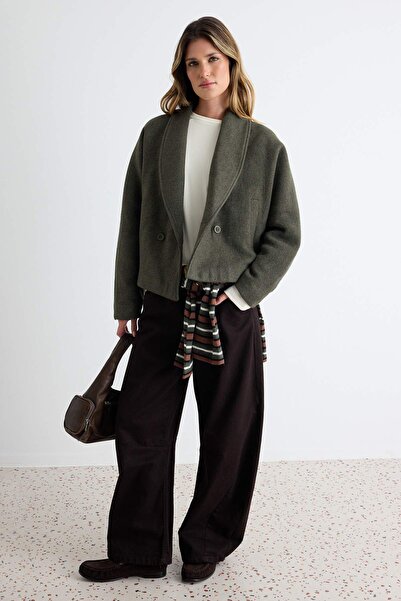 Trendyol Collection Jachetă scurtă din lână oversize verde închis TWOAW25KB00047