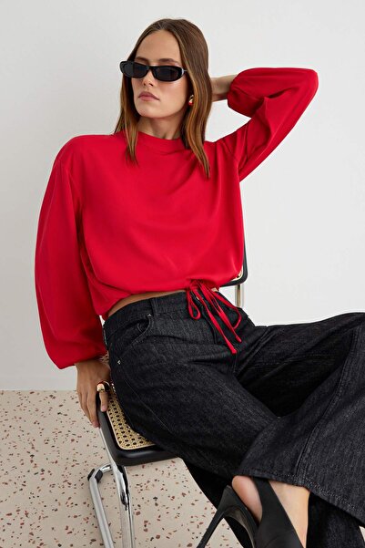 Trendyol Collection Red Gathered Detailed Woven Blouse Twoaw27Bz00058