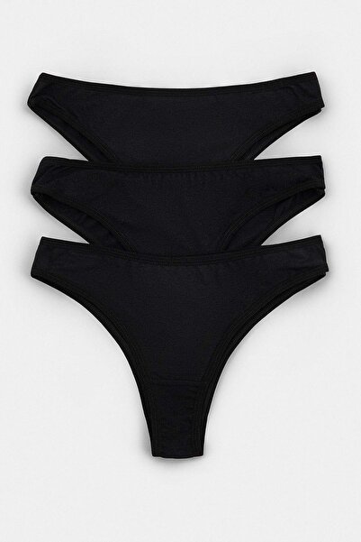 Trendyol Collection Black 3-Piece Single Jersey Plain Brazilian Panties Thmaw...