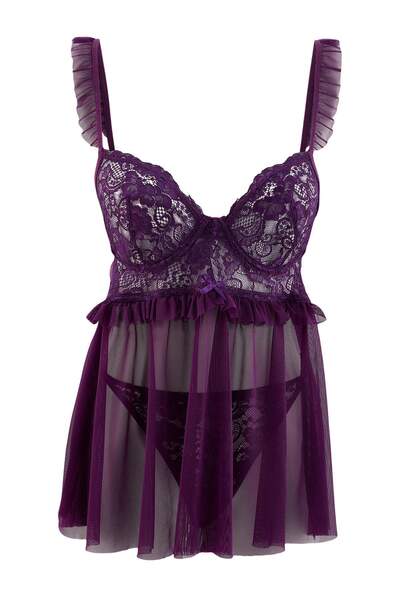 Trendyol Collection Cămașă de noapte/Babydoll elegantă, tricotată, din tul, c...