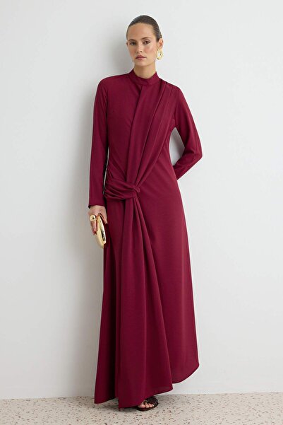Trendyol Modest Burgundy Shawl Detailed Draped Fabric Maxi Woven Hijab Evenin...