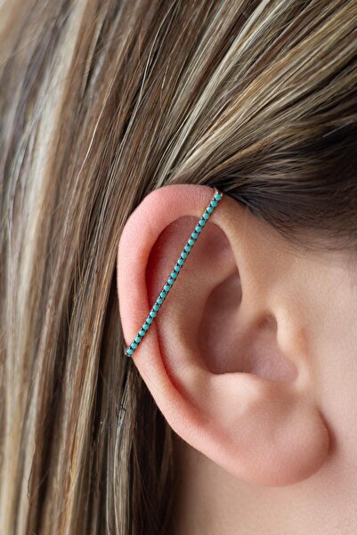 BY BARUN SİLVER Kıkırdak Earcuff 925 Ayar Zirkon Taşlı Mavi Firuze Rose Pembe...