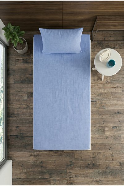 aytunç tekstilla Tekstilla Pink Elastic Fitted Blue Color Single Bed Sheet Set with Pillowcase