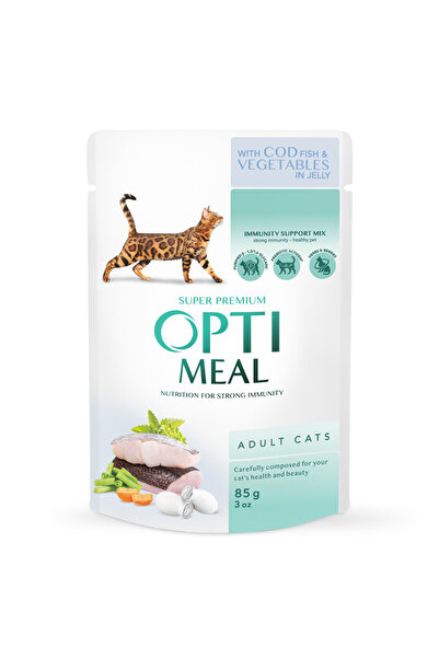 OptiMeal Hrană umedă pentru pisici adulte - Cod și legume în jeleu, set 12*0....