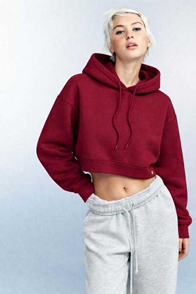 HAKKE Üç İplik Kapüşonlu Crop SWEAT