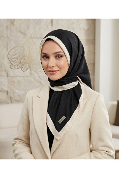 Yagmurbulutscarf Orkide monogram eşarp siyah krem