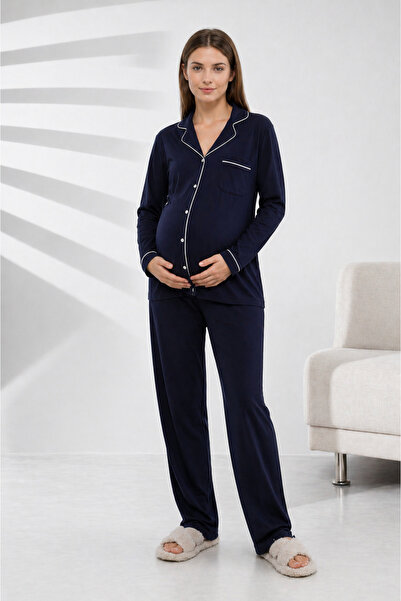 LİKAPA Σετ μακρυμάνικη πιτζάμες εγκυμοσύνης και μητρότητας Likapa - Μπροστινά...