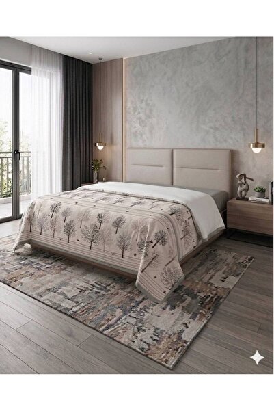 ŞENER HOME Μοτίβο Life Tree Printed 200x240 CmDouble (BATTAL) Single Pike - Γκρι