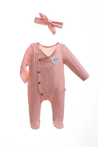 Wogi Müslin Kız Bebek&Çocuk Tulum Bandana 2'li Takım