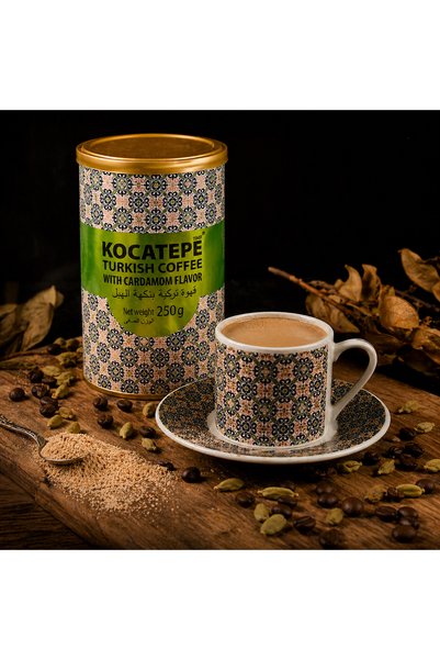 Kocatepe Turkish Coffee with Cardamom & Milk Powder 250g, Medium Roast, Ultra Fine Blend, Rich Aroma, Creamy Traditional Brew for Cezve/Ibrik
