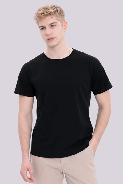 Gizrain Ανδρικό μπλουζάκι μαύρο με λαιμόκοψη ποδηλάτου, βασικό, 100% βαμβάκι