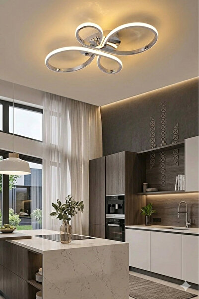 Lzy Avize Store Liya Krom Modern LED Plafonyer Avize 3 Renk | Salon, Hol ve O...