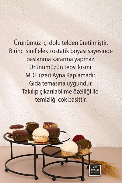 mba decor metal bending art Yuvarlak İkili Siyah Siyah Kahve Yanı Sunumluk Hediyelik Dekorasyon İkramlık Organizer MDF Ahşap 26