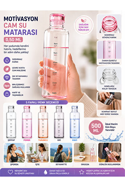 Motivasyon Cam Su Matarası 0,50 Ml