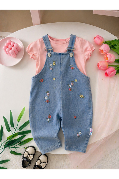 Minigimin Cicileri Miniğimin Cicileri Çiçek İşleme Desenli Kız Bebek Yazlık S...