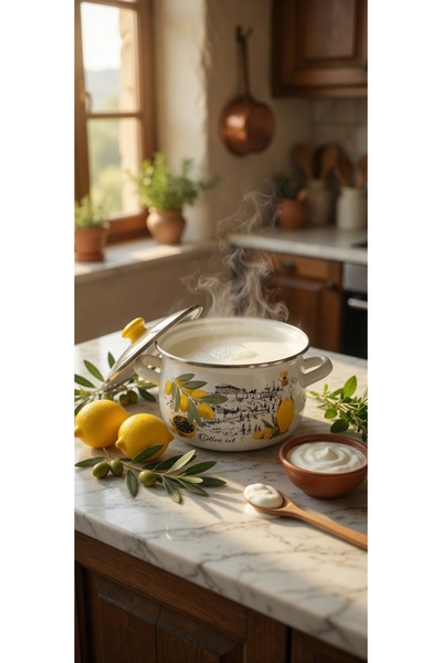 EBRULİEMAYE Olive Set Enamel Cookware 2750 ml 20 cm Diameter Milk Yogurt Soup...