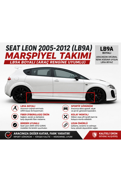 DEMİRTUNİNG Seat Leon 2/2.5 2005-2012 Arası Lb9a Beyaz Boyalı Fiber Yan Marşp...