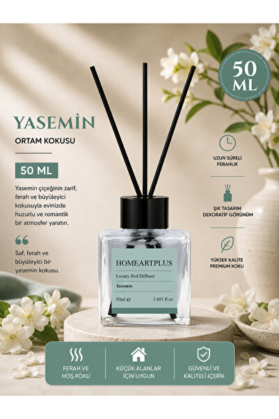 homeartplus yasemin kokulu bambu çubuklu kare oda kokusu 50 ml