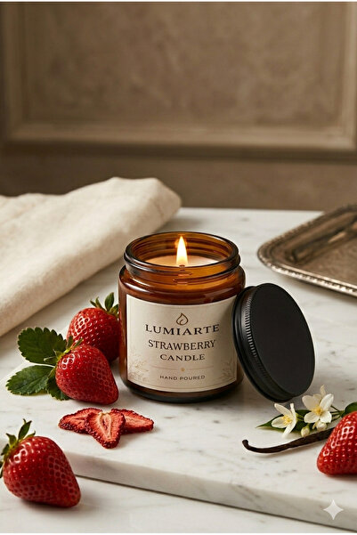 Lumiarte Çilek Aromalı Doğal Mum 100 ml – Amber Cam Kavanoz, El Yapımı
