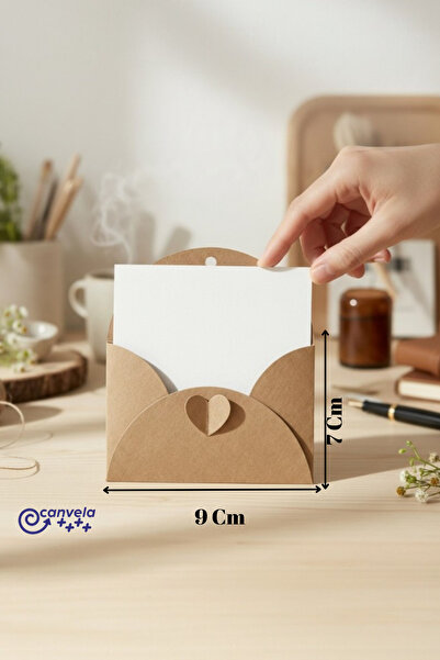 CANVELA 50 Adet Kalp Çiçek ve Kelebek Kilitli Mini Kraft Hediye Zarfı ve Kart Seti