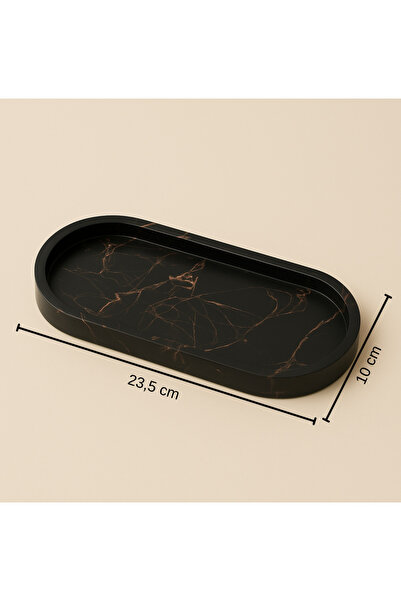 Vivarium Siyah Modern Mermer Kompozit (Yapay Mermer) Oval Yağdanlık ve Bahara...