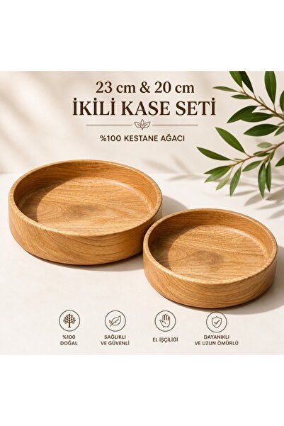 Carveni Wooden 2-Piece Bowl |   23 and 20 cm Diameter – 4 cm Height |   Prese...