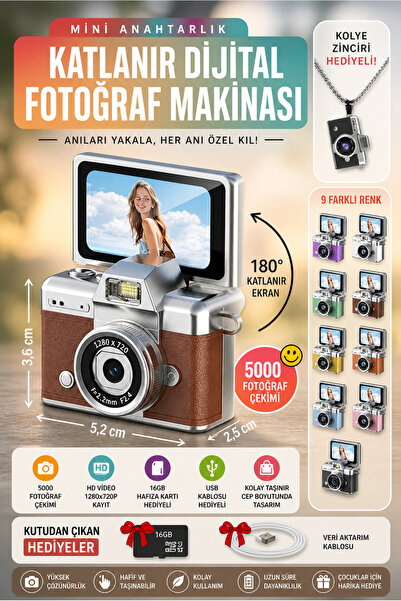 nextbuy Mini Dijital Avuç İçi Kamera Katlanabilir Ekranlı Retro Fotoğraf Maki...