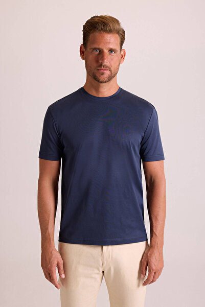 Ysf Erkek Lacivert Regular Fit Merserize Pamuk T-Shirt