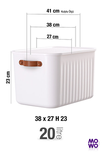 Mowo Home BigBox Kulplu 20 Lt 4'lü Beyaz Dolap Düzenleyici Saklama Kutusu Sepet Organizer Oyuncak kutusu