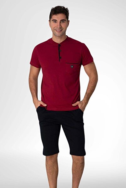 Mecit Pijama Mecit 2769 Bordo Büyük Beden Şortlu Erkek Pijama Takımı