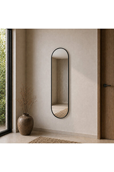Aypars Atölye Modern MDF çerçeve Oval Boy Aynası 40x120 cm – Minimalist Siyah...