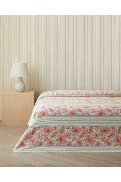 English Home Bera Baskılı Pamuklu Çift Kişilik Pike 200x220 cm Pembe