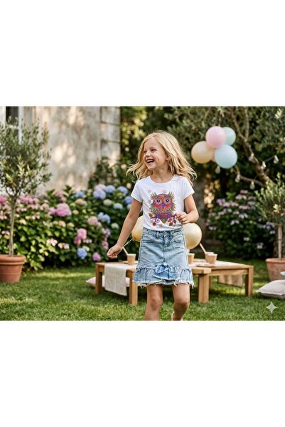 Hilal Akıncı Kids Devojčica: Bluza sa uzorkom i asimetrična traper suknja, du...