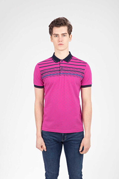 Voltaj Geometric Pattern and Line Printed Polo Collar Men's T-Shirt