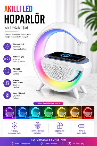 indirimsevinci Kablosuz Şarjlı Bluetooth Hoparlör LED Işıklı Masa Lambası Çok...