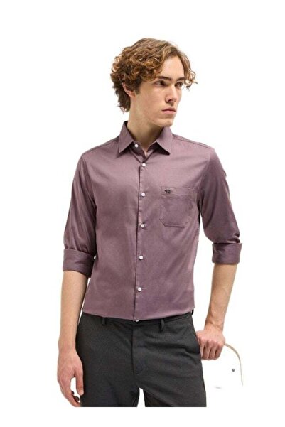 The Bear House Men's Purple Tailored Fit Solid Formal Shirt for Every Occasion