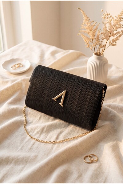 Modamorfo Geometric Buckle Thin Chain Glitter Evening Dress Bag - Black