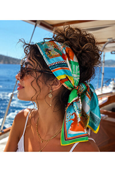 Bolder Scarf Turquaz Kareli Fular  70*70 cm