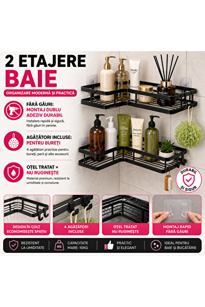 SMARTECH Set de 2 rafturi de duș de colț pentru baie